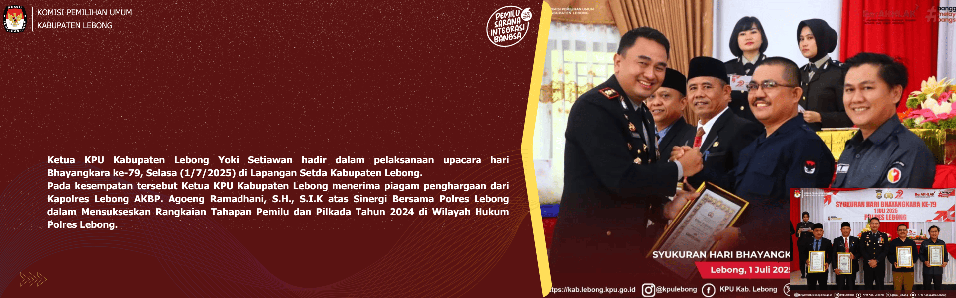 KPU Kabupaten Lebong menerima piagam penghargaan dari Kapolres Lebong